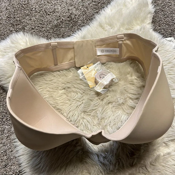 New Delimira Bra Women's 44E Beige Strapless Contoured Cups Padded Underwired - Picture 2 of 5